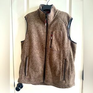 Orvis Brown Heathered Fleece Vest with Red Trim